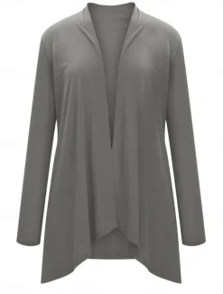 Women's Cardigan Sweater Cardigan Stylish Casual Soft Solid Color Ribbed Open Front Pocket Long Sleeve Long Tops Knit Outdoor Daily Weekend Black White Summer Fall