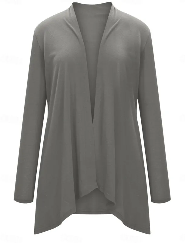 Women's Cardigan Sweater Cardigan Stylish Casual Soft Solid Color Ribbed Open Front Pocket Long Sleeve Long Tops Knit Outdoor Daily Weekend Black White Summer Fall