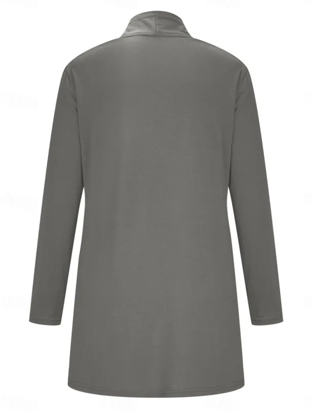 Women's Cardigan Sweater Cardigan Stylish Casual Soft Solid Color Ribbed Open Front Pocket Long Sleeve Long Tops Knit Outdoor Daily Weekend Black White Summer Fall