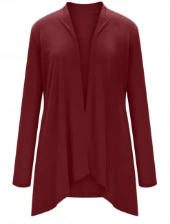 Women's Cardigan Sweater Cardigan Stylish Casual Soft Solid Color Ribbed Open Front Pocket Long Sleeve Long Tops Knit Outdoor Daily Weekend Black White Summer Fall