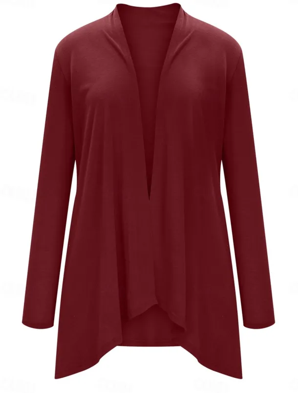 Women's Cardigan Sweater Cardigan Stylish Casual Soft Solid Color Ribbed Open Front Pocket Long Sleeve Long Tops Knit Outdoor Daily Weekend Black White Summer Fall