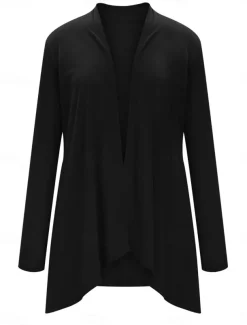 Women's Cardigan Sweater Cardigan Stylish Casual Soft Solid Color Ribbed Open Front Pocket Long Sleeve Long Tops Knit Outdoor Daily Weekend Black White Summer Fall