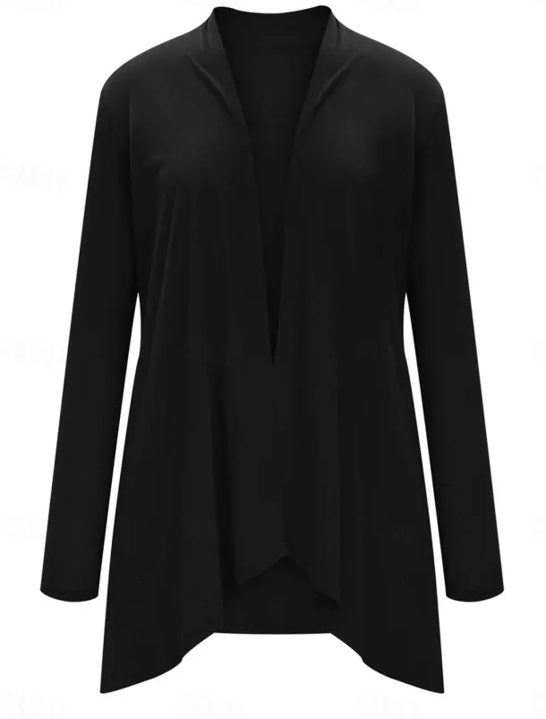 Women's Cardigan Sweater Cardigan Stylish Casual Soft Solid Color Ribbed Open Front Pocket Long Sleeve Long Tops Knit Outdoor Daily Weekend Black White Summer Fall