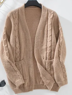 Women's Cardigan Sweater Jacket Fashion Streetwear Soft Solid Color Open Front Buttons Knitted Long Sleeve Regular Tops Knit Work Camel Purple Fall Winter