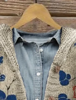 Women's Cardigan Sweater Knitted Ribbed Button Front Round Neck Long Sleeve Lightweight Elegant Fashion Streetwear Floral Hooded Buttons Regular Tops Knit Outdoor Daily Weekend Pink Blue Fall Winter