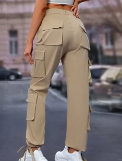 Women's Cargo Pants Full Length Solid Color Black Khaki Gray Spring & Fall