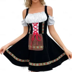 Women's Carnival Oktoberfest Dirndl Beer Costume with Shirt and Apron Bavarian Wiesn Traditional Style