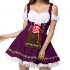 Women's Carnival Oktoberfest Dirndl Beer Costume with Shirt and Apron Bavarian Wiesn Traditional Style
