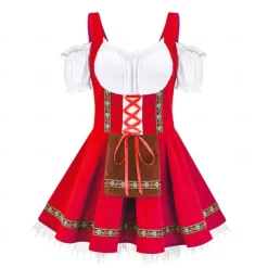 Women's Carnival Oktoberfest Dirndl Beer Costume with Shirt and Apron Bavarian Wiesn Traditional Style