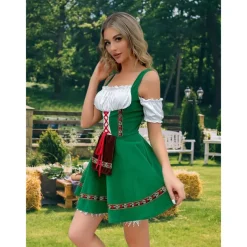 Women's Carnival Oktoberfest Dirndl Beer Costume with Shirt and Apron Bavarian Wiesn Traditional Style