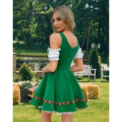 Women's Carnival Oktoberfest Dirndl Beer Costume with Shirt and Apron Bavarian Wiesn Traditional Style