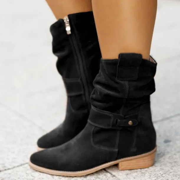 Women's Casual Beige Faux Suede Slouchy Ankle Boots with Buckle Detail - Perfect for Everyday Wear, Autumn Outings, and Casual Gatherings