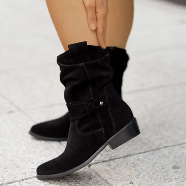 Women's Casual Beige Faux Suede Slouchy Ankle Boots with Buckle Detail - Perfect for Everyday Wear, Autumn Outings, and Casual Gatherings