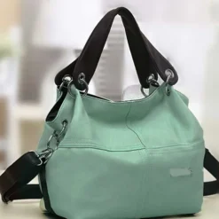 Women's Casual Canvas Handbag with Leather Straps – Versatile Large-Capacity Shoulder Bag for Everyday Use