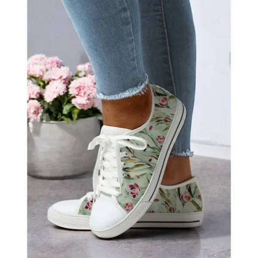 Women's Casual Canvas Sneakers - Stylish Watercolor Marble Print, Lace-Up Low-Top Tennis Shoes for Everyday Wear, Walking & Travel