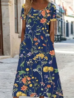 Women's Casual Dress A Line Dress Summer Dress Streetwear A Line Vacation Street Holiday Loose Fit Short Sleeve Crew Neck White Yellow Red Blue Summer