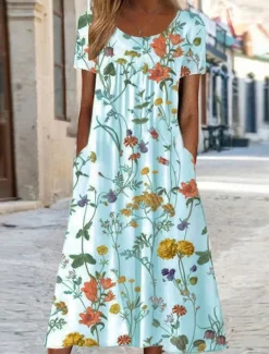 Women's Casual Dress A Line Dress Summer Dress Streetwear A Line Vacation Street Holiday Loose Fit Short Sleeve Crew Neck White Yellow Red Blue Summer