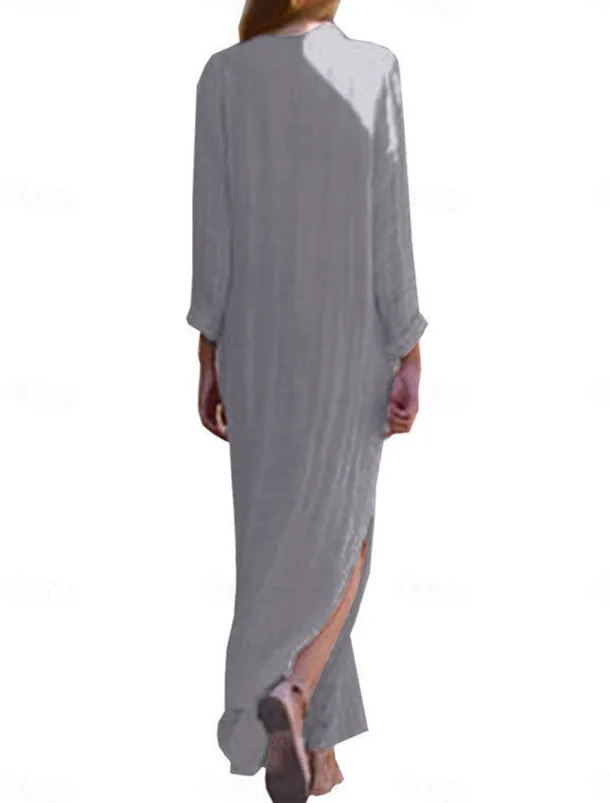 Women's Casual Dress Maxi Dress Print Basic Casual Daily Vacation V Neck Long Sleeve Summer Spring Fall Yellow Sky Blue Flower