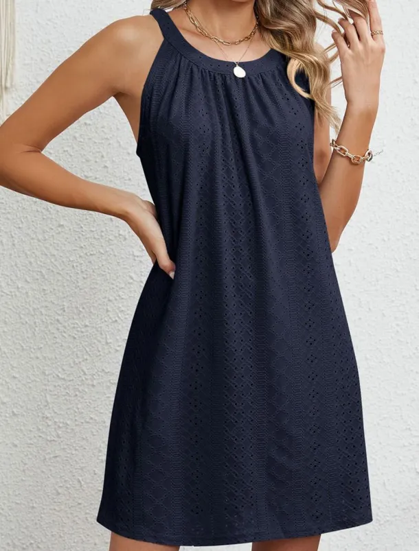 Women's Casual Dress Mini Dress Lace Casual Crew Neck Sleeveless Black Pink Navy Blue Color