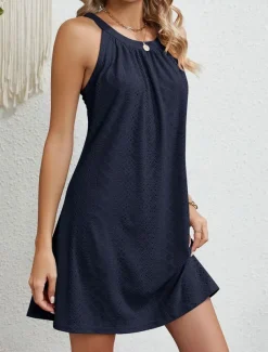 Women's Casual Dress Mini Dress Lace Casual Crew Neck Sleeveless Black Pink Navy Blue Color