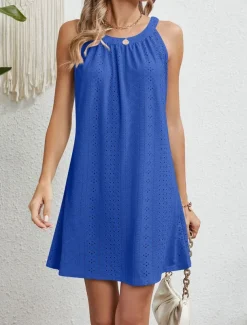 Women's Casual Dress Mini Dress Lace Casual Crew Neck Sleeveless Black Pink Navy Blue Color