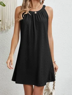 Women's Casual Dress Mini Dress Lace Casual Crew Neck Sleeveless Black Pink Navy Blue Color