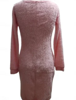 Women's Casual Dress Mini Dress Fleece Casual Crew Neck Long Sleeve White Pink Color