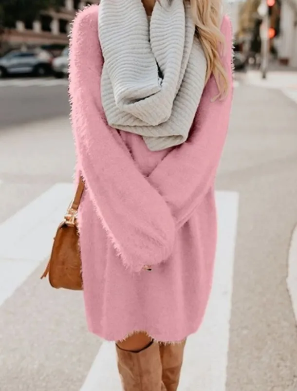 Women's Casual Dress Mini Dress Patchwork Casual Crew Neck Long Sleeve Pink Beige Gray Color