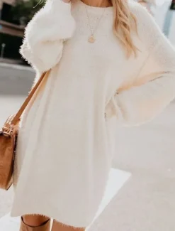 Women's Casual Dress Mini Dress Patchwork Casual Crew Neck Long Sleeve Pink Beige Gray Color