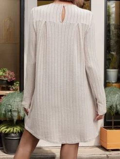 Women's Casual Dress Mini Dress Ribbed Date Streetwear Basic Crew Neck Long Sleeve Khaki Color
