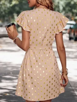 Women's Casual Dress Polka Dot Zipper Print V Neck Mini Dress Stylish Casual Daily Date Short Sleeve Summer