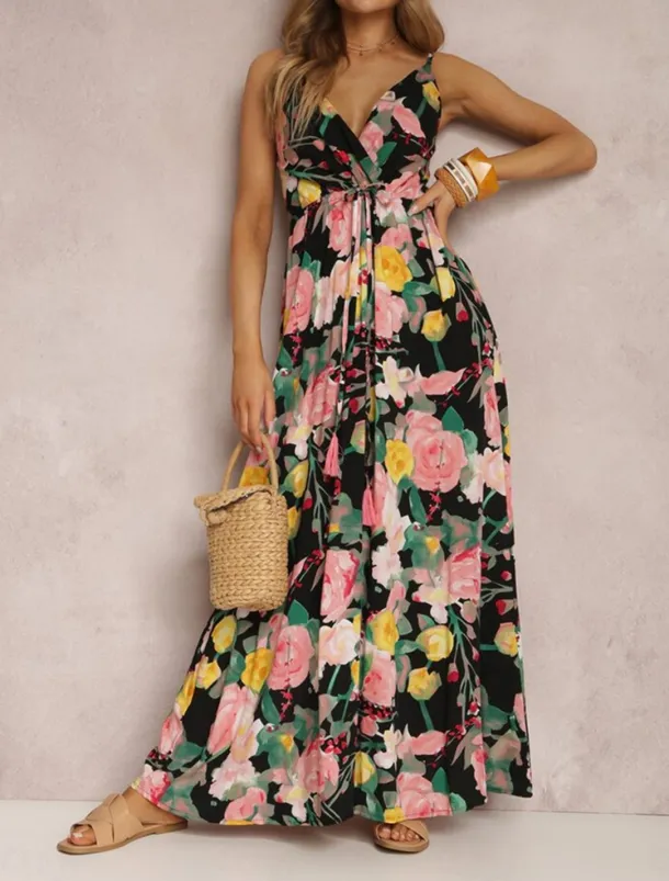 Women's Casual Dress Slip Dress Floral Backless Print Strap Long Dress Maxi Dress Hawaiian Vacation Beach Sleeveless Summer