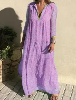Women's Casual Dress Swing Dress Floral Print V Neck Long Dress Maxi Dress Casual Boho Daily Vacation Long Sleeve Summer