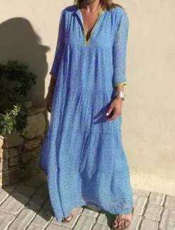 Women's Casual Dress Swing Dress Floral Print V Neck Long Dress Maxi Dress Casual Boho Daily Vacation Long Sleeve Summer