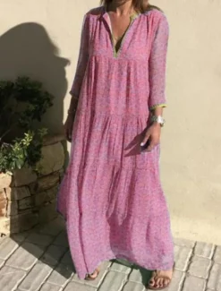 Women's Casual Dress Swing Dress Floral Print V Neck Long Dress Maxi Dress Casual Boho Daily Vacation Long Sleeve Summer