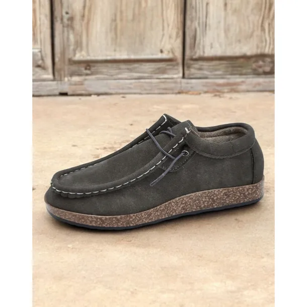 Women's Casual Grey Faux Suede Moccasins with Lace-Up Design and Cushioned Sole – Comfortable Loafers for Everyday Wear