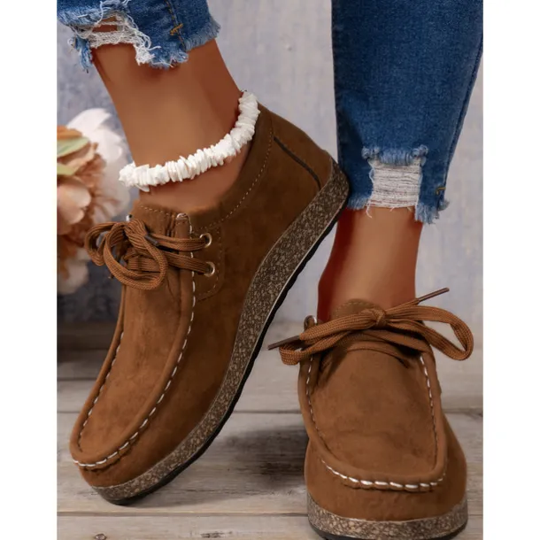 Women's Casual Grey Faux Suede Moccasins with Lace-Up Design and Cushioned Sole – Comfortable Loafers for Everyday Wear