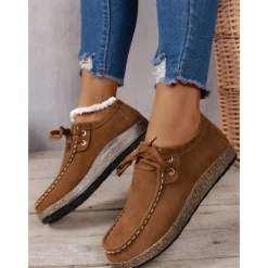 Women's Casual Grey Faux Suede Moccasins with Lace-Up Design and Cushioned Sole – Comfortable Loafers for Everyday Wear