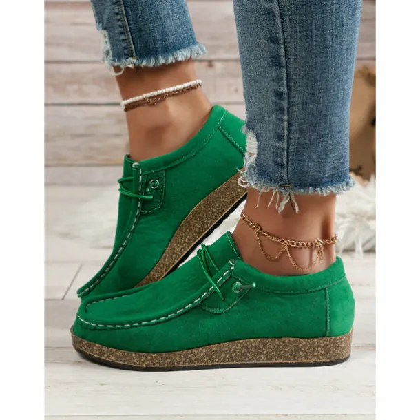 Women's Casual Grey Faux Suede Moccasins with Lace-Up Design and Cushioned Sole – Comfortable Loafers for Everyday Wear