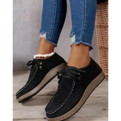 Women's Casual Grey Faux Suede Moccasins with Lace-Up Design and Cushioned Sole – Comfortable Loafers for Everyday Wear