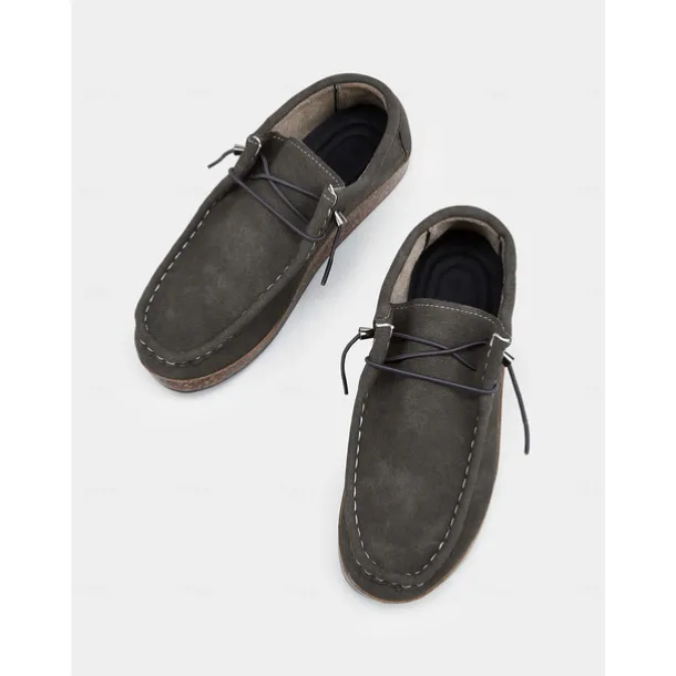 Women's Casual Grey Faux Suede Moccasins with Lace-Up Design and Cushioned Sole – Comfortable Loafers for Everyday Wear