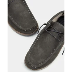 Women's Casual Grey Faux Suede Moccasins with Lace-Up Design and Cushioned Sole – Comfortable Loafers for Everyday Wear