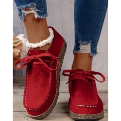 Women's Casual Grey Faux Suede Moccasins with Lace-Up Design and Cushioned Sole – Comfortable Loafers for Everyday Wear