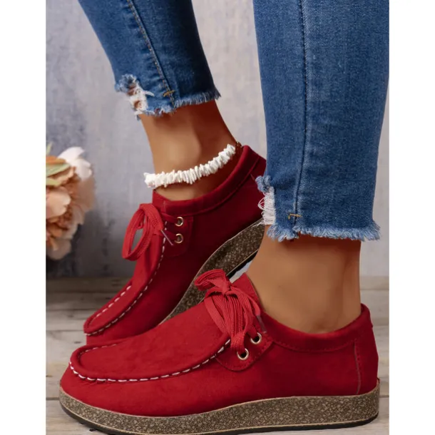 Women's Casual Grey Faux Suede Moccasins with Lace-Up Design and Cushioned Sole – Comfortable Loafers for Everyday Wear