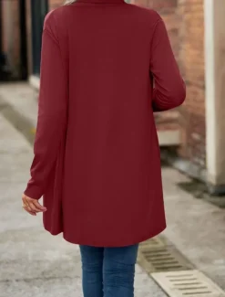 Women's Casual Jacket Breathable Comfortable Irregular Hem Casual Plain Vacation Street Casual Daily Wear Open Front Regular Shawl Collar Regular Fit Long Sleeve Outerwear Black Wine Purple Summer