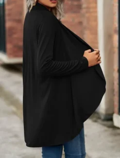 Women's Casual Jacket Breathable Comfortable Irregular Hem Casual Plain Vacation Street Casual Daily Wear Open Front Regular Shawl Collar Regular Fit Long Sleeve Outerwear Black Wine Purple Summer