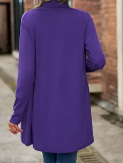 Women's Casual Jacket Breathable Comfortable Irregular Hem Casual Plain Vacation Street Casual Daily Wear Open Front Regular Shawl Collar Regular Fit Long Sleeve Outerwear Black Wine Purple Summer