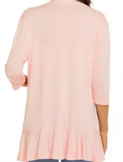 Women's Casual Jacket Breathable Comfortable Ruffle Casual Plain Vacation Street Casual Daily Wear Open Front Regular Collarless Regular Fit Long Sleeve Outerwear White Pink Navy Blue Summer Spring