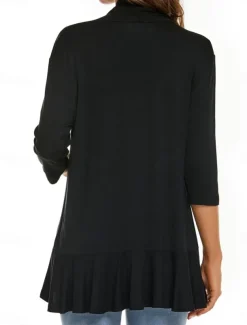 Women's Casual Jacket Breathable Comfortable Ruffle Casual Plain Vacation Street Casual Daily Wear Open Front Regular Collarless Regular Fit Long Sleeve Outerwear White Pink Navy Blue Summer Spring