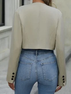 Women's Casual Jacket Breathable Comfortable Adjustable Casual Plain Vacation Street Casual Daily Wear Single Breasted Short V Neck Regular Fit Long Sleeve Outerwear Apricot Summer Spring